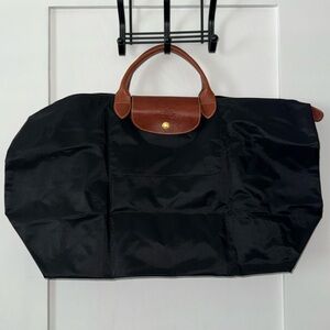 Longchamp Le Pliage Large Travel Tote Bag with Brown Handles